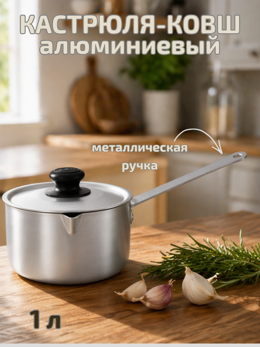 Кастрюля-ковш алюминиевый с металлической ручкой 1,0л ТМ Калитва